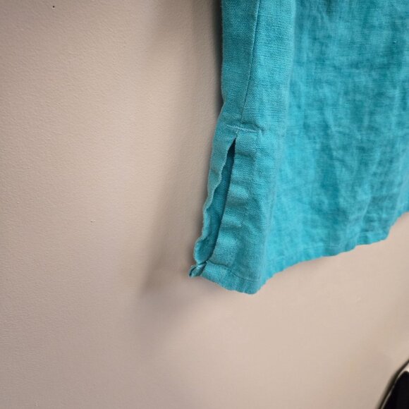 JM Collection Turquoise Embroidered Linen Tunic Top 3/4 Sleeves V-Neck Size 8 - Picture 8 of 8